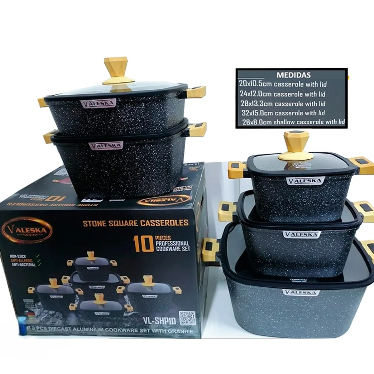 VALESKA - Set de Ollas Roca Volcanica VALESKA NEGRO10 pc