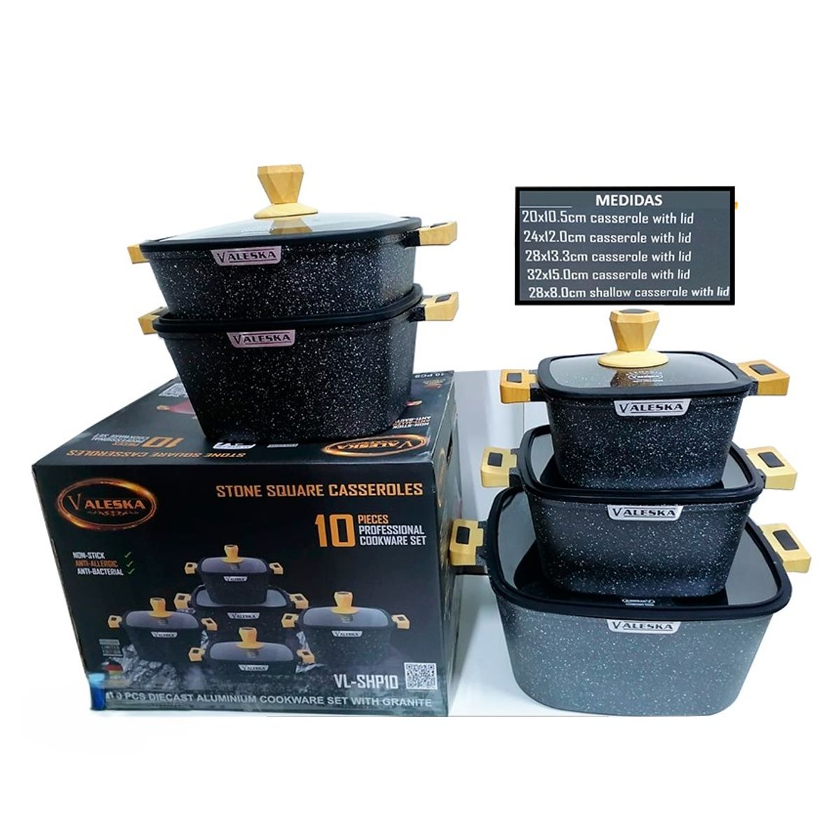 VALESKA - Set de Ollas Roca Volcanica VALESKA NEGRO10 pc