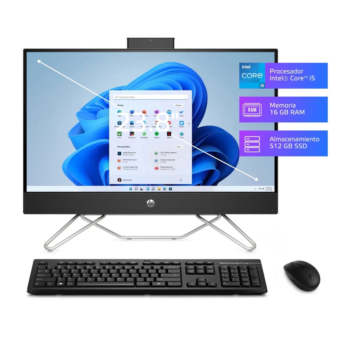HP - All In One HP 24-cb1004la Core i5-1235U 16GB, SSD 512GB, 23.8", Windows 11