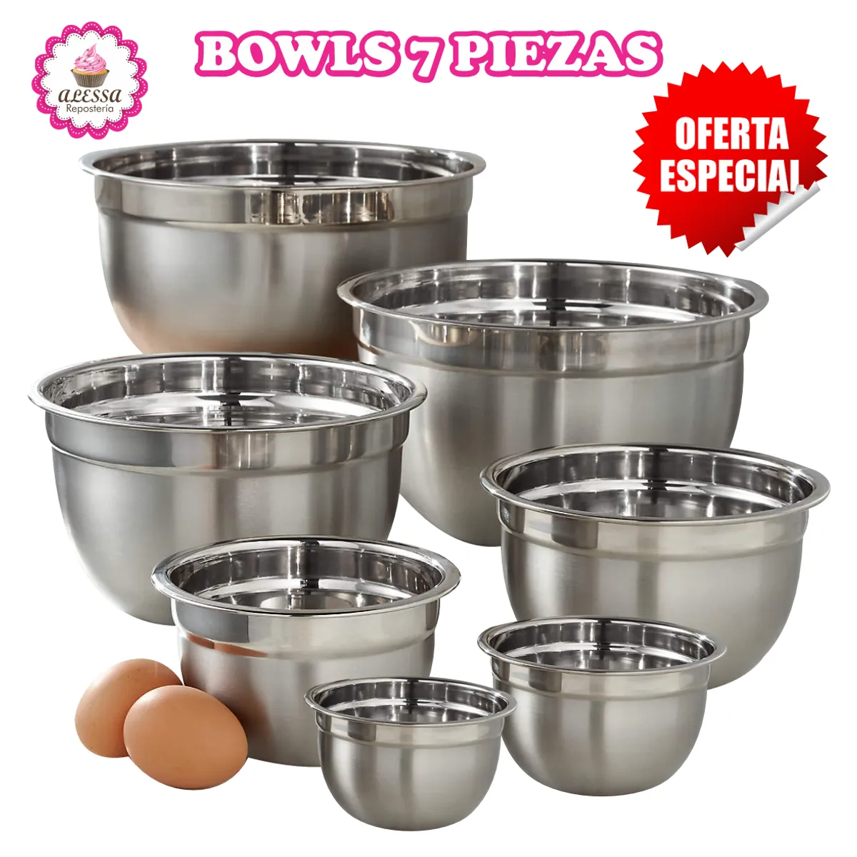 GENERICO - 7 Bowls de Acero Inoxidable para Cocina Repostería de Alta Calidad