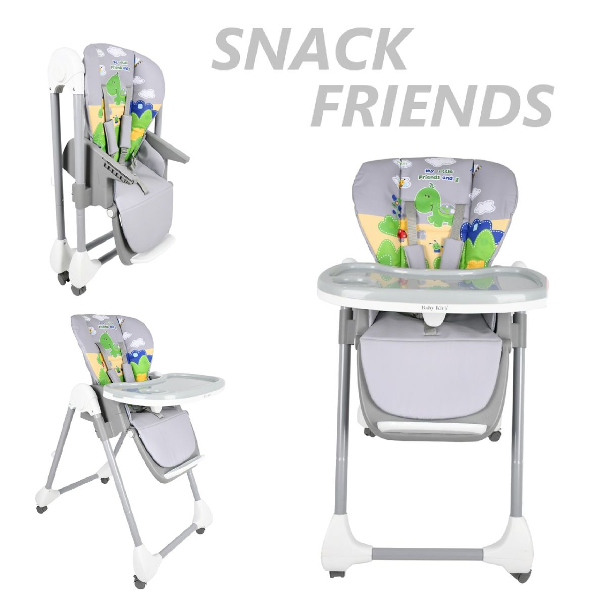 BABY KITS - Silla Comer Asiento Acolchado Snack Friends -Plomo