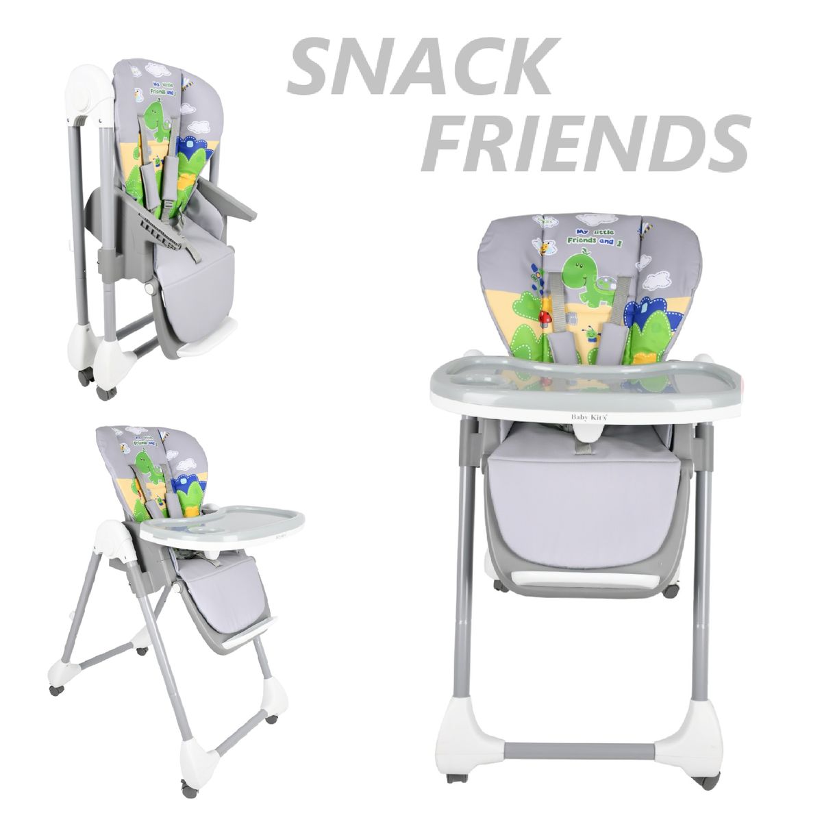 BABY KITS - Silla Comer Asiento Acolchado Snack Friends -Plomo