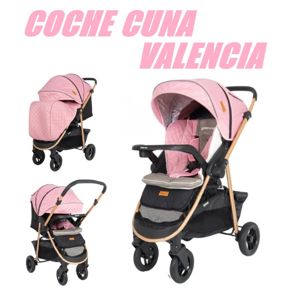 BABY HAPPY - Nuevo Coche cuna Valencia Baby Happy - Rosa