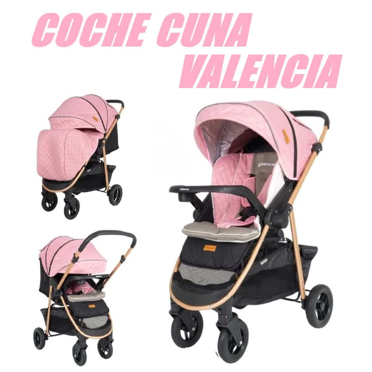 BABY HAPPY - Nuevo Coche cuna Valencia Baby Happy - Rosa