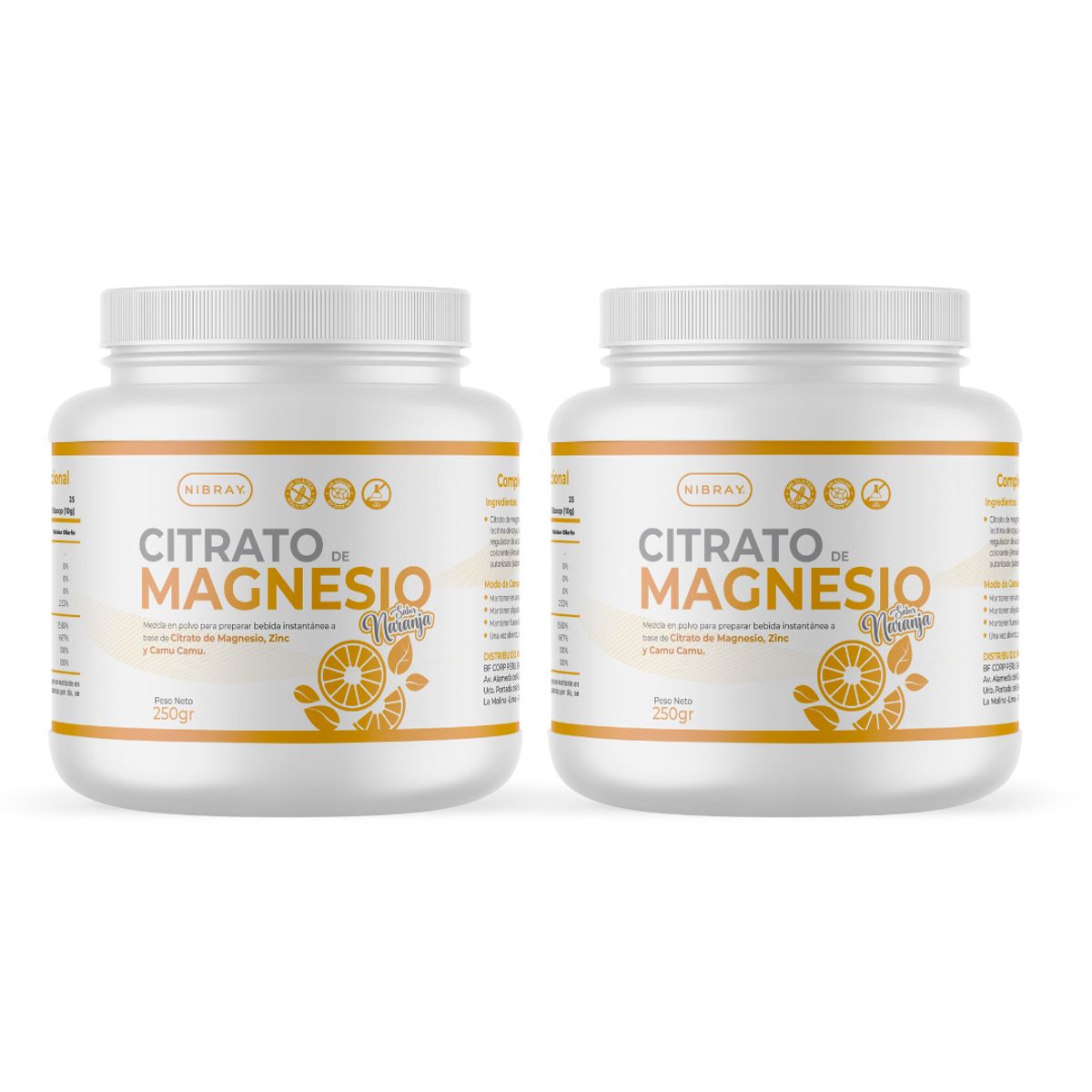 NIBRAY - Citrato de Magnesio 250 gr Pack 2 Potes Nibray