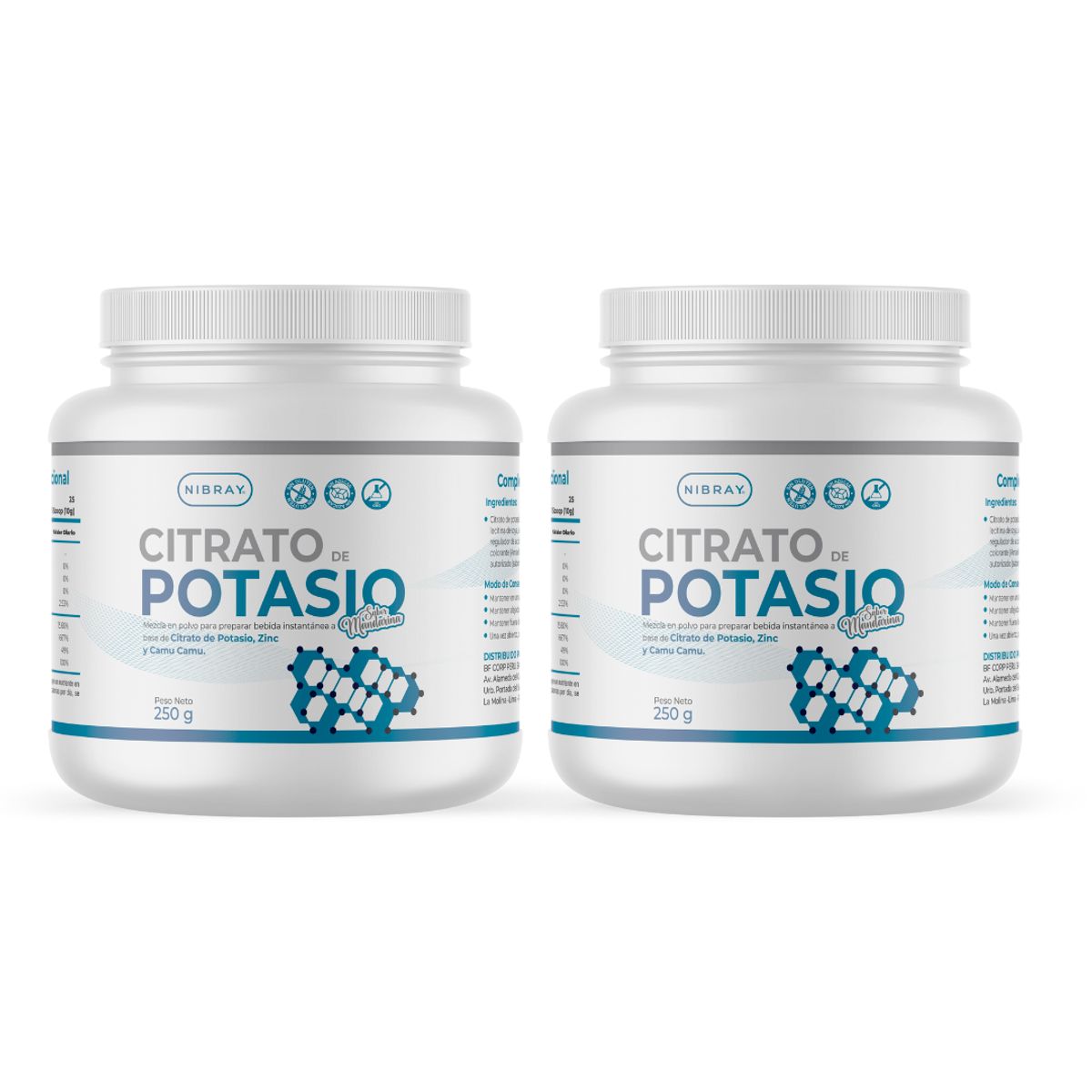 NIBRAY - Citrato de Potasio 250 gr Pack 2 Potes Nibray