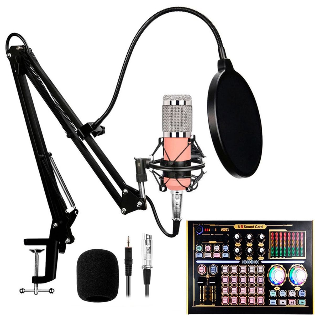 OEM - Kit Micrófono BM 800 Rosado más interfaz de audio N8 con Phantom Power