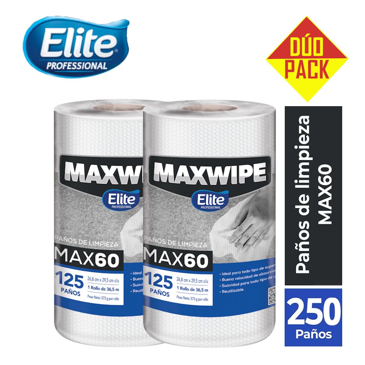 ELITE - Paños de limpieza MAX60 125 paños MAXWIPE ELITE DÚO PACK