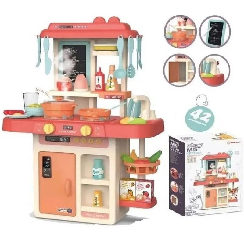 GENERICO - COCINITA STRAWBERRY CON SONIDOS Y LUCES INCLUYE 42 PIEZAS