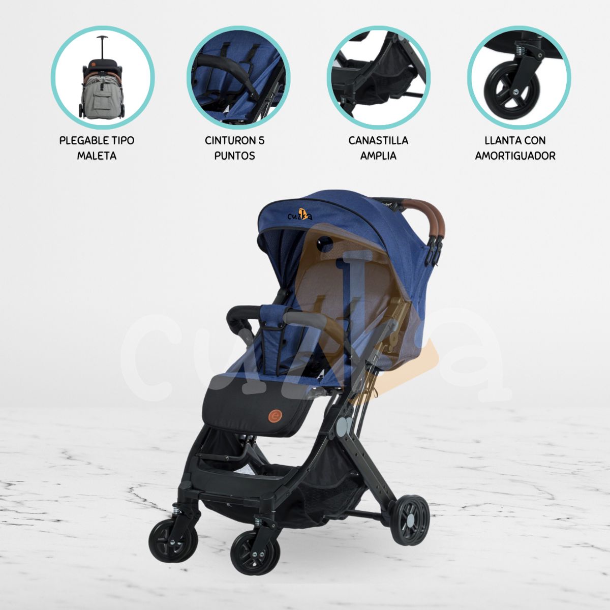 EBABY - Coche Maleta para Bebé »COMPACT» Blue