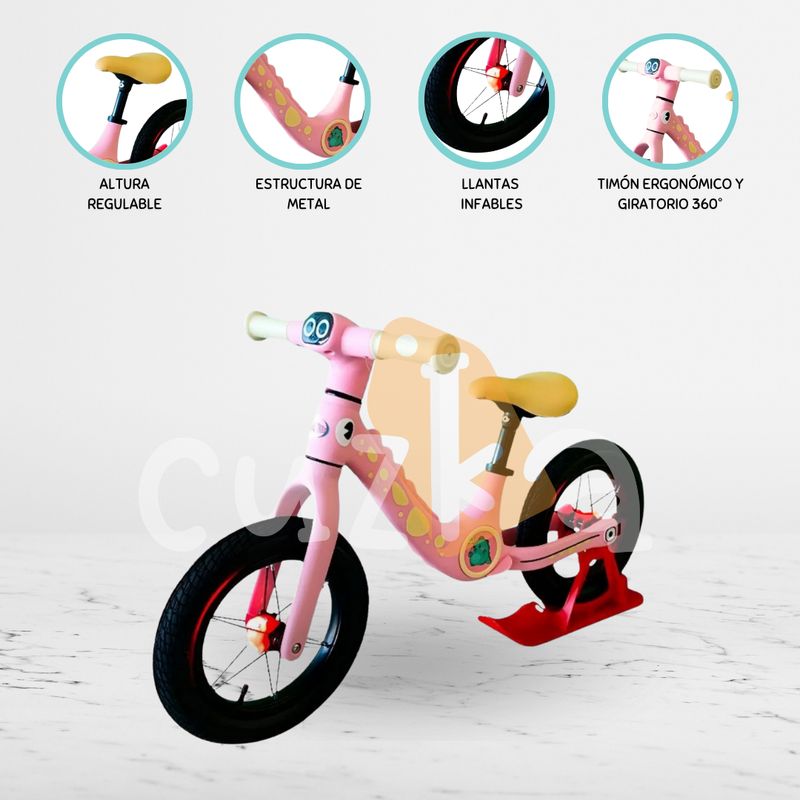 CUZKA - Bicicleta de Equilibrio »DINOSAURIO» Exclusive PINK