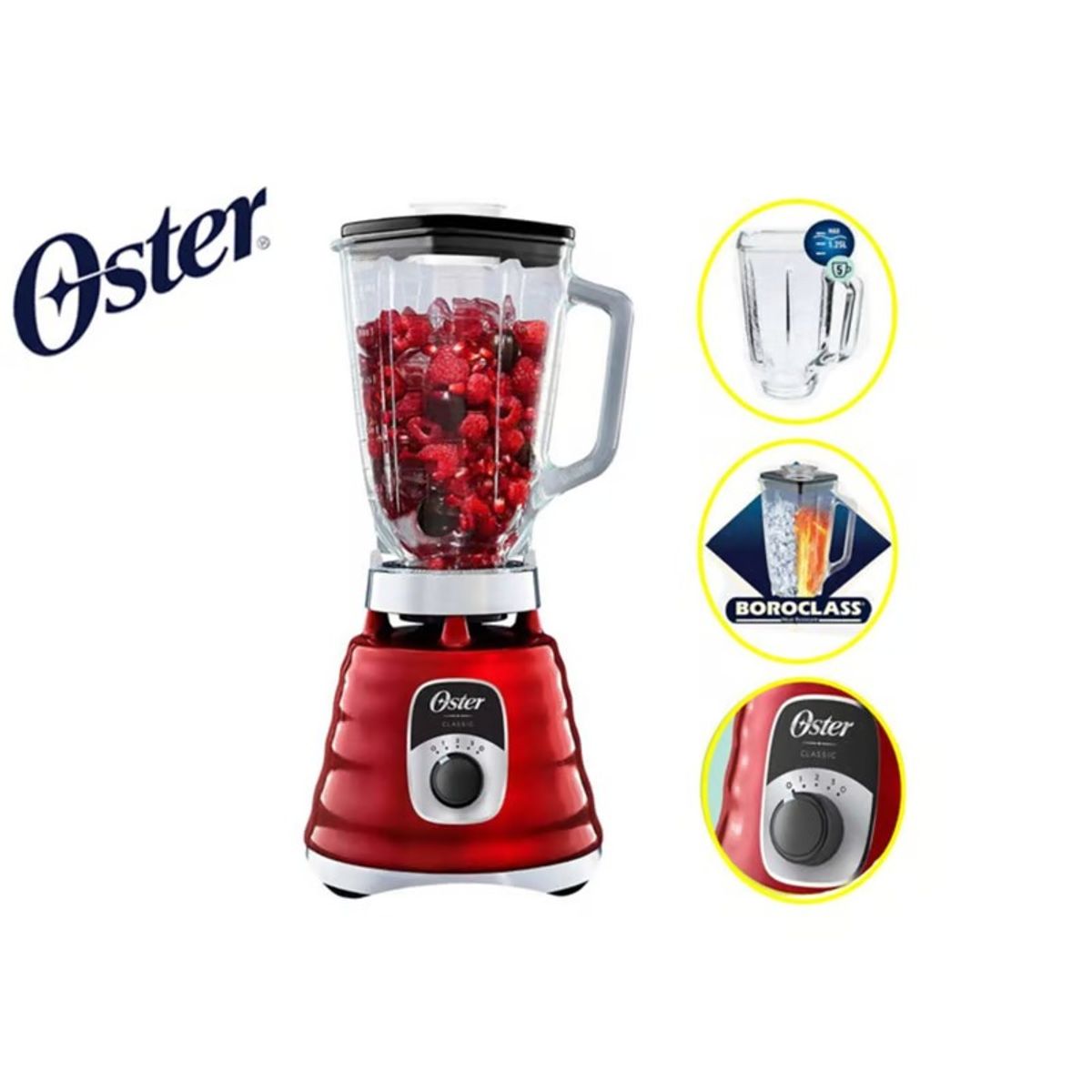OSTER - LICUADORA CLASICA 3 VELOCIDADES 1.25L BSLT4126R ROJA