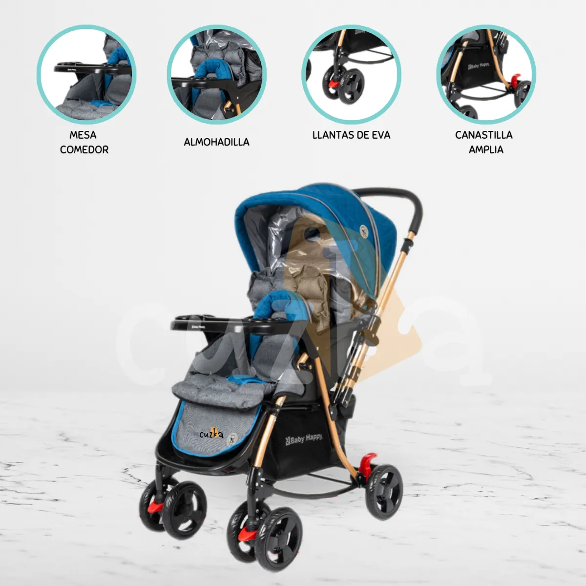 BABY HAPPY - Coche Cuna Mecedora « NEW FLIP» Blue