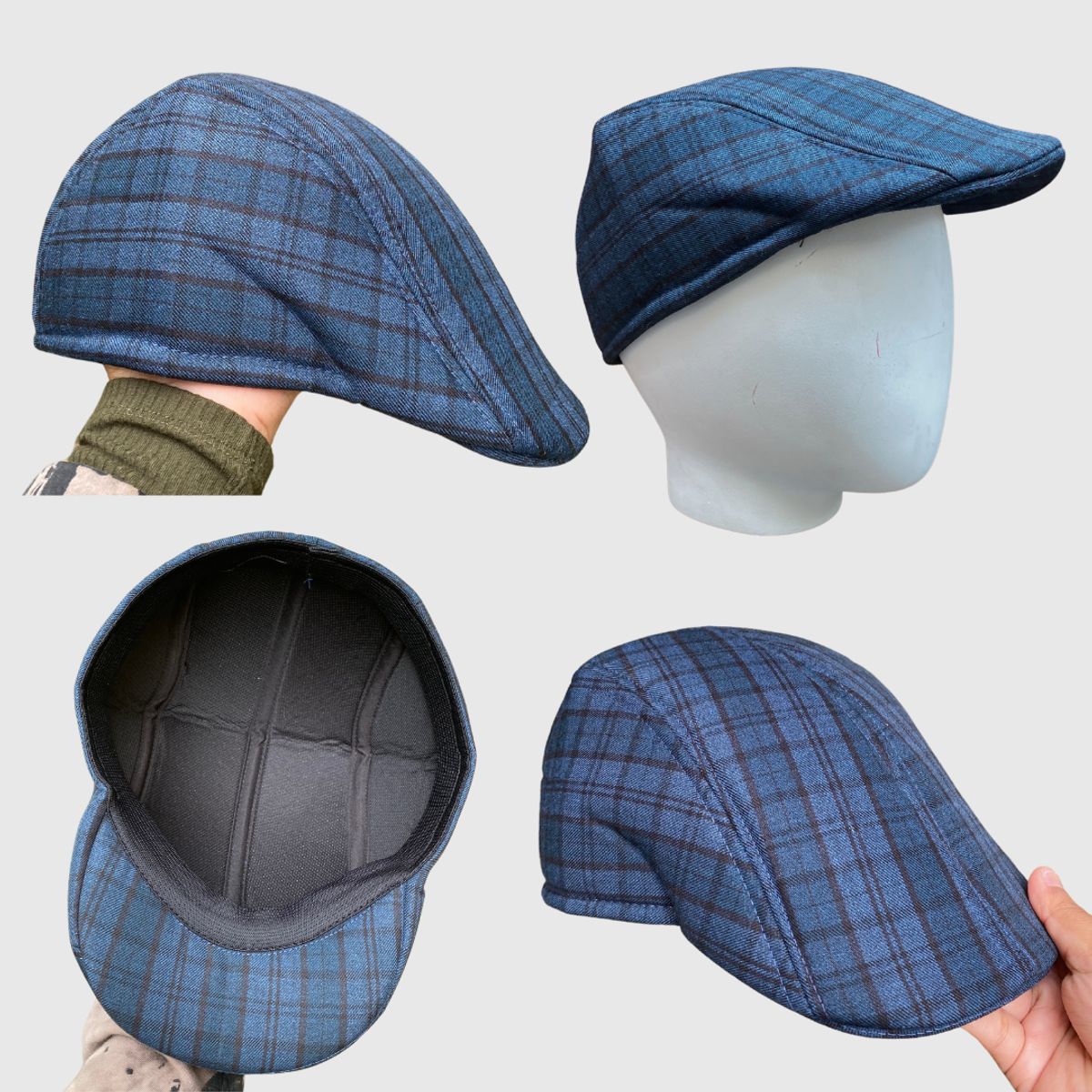 KAST PE - Boina gorra hombre Boomer Cuadros Azul elástico interno Talla M