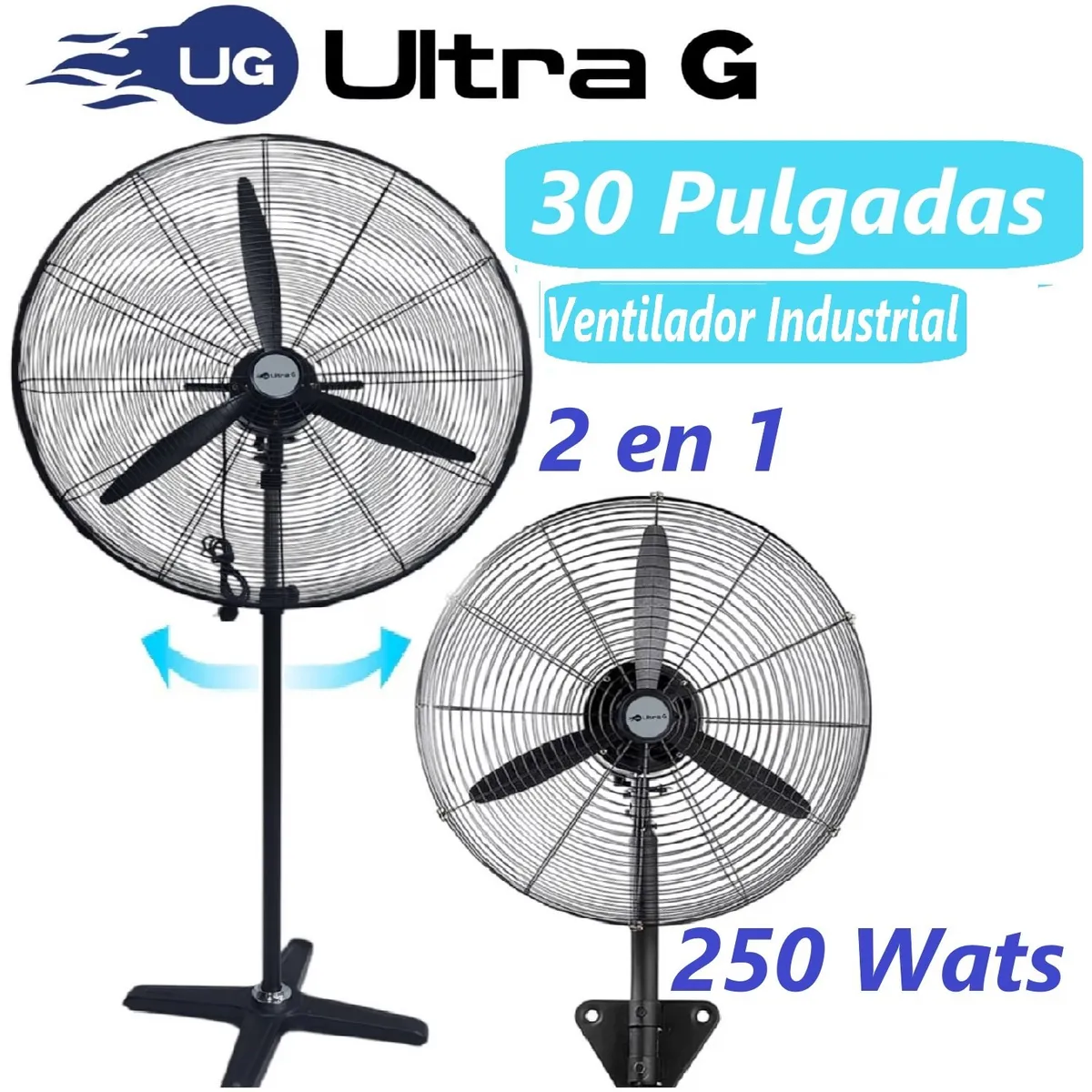 GENERICO - Ventilador Ultra G 30 Pulgadas Industrial 2 en 1 Pared y Piso 250 Wats