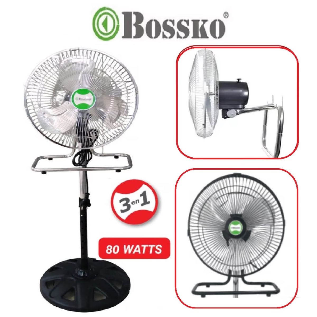 BOSSKO - Ventilador 12 Pulgadas 3 en 1 Bossko Bk-8312VP 80 Watts
