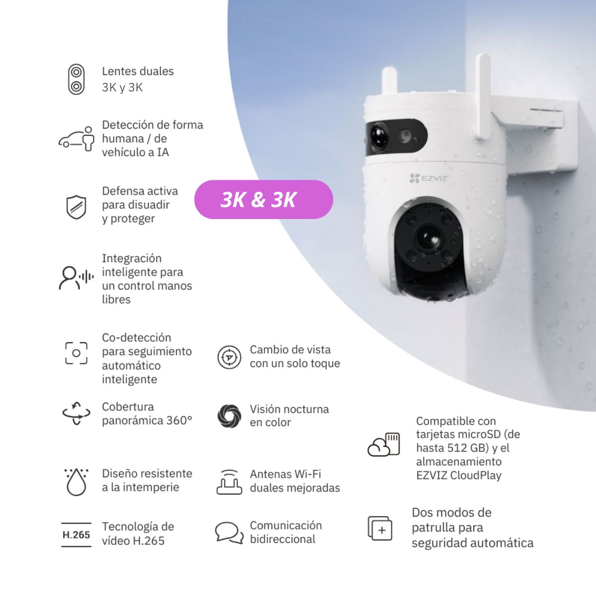 EZVIZ - Cámara de seguridad para exteriores H9C Dual 3K + SD 128 gb - Ezviz