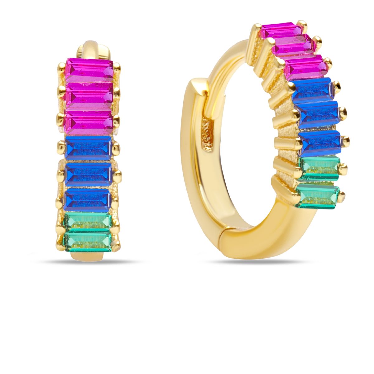 CRISLU - Aretes Huggies baguette multicolor - C de CRISLU -