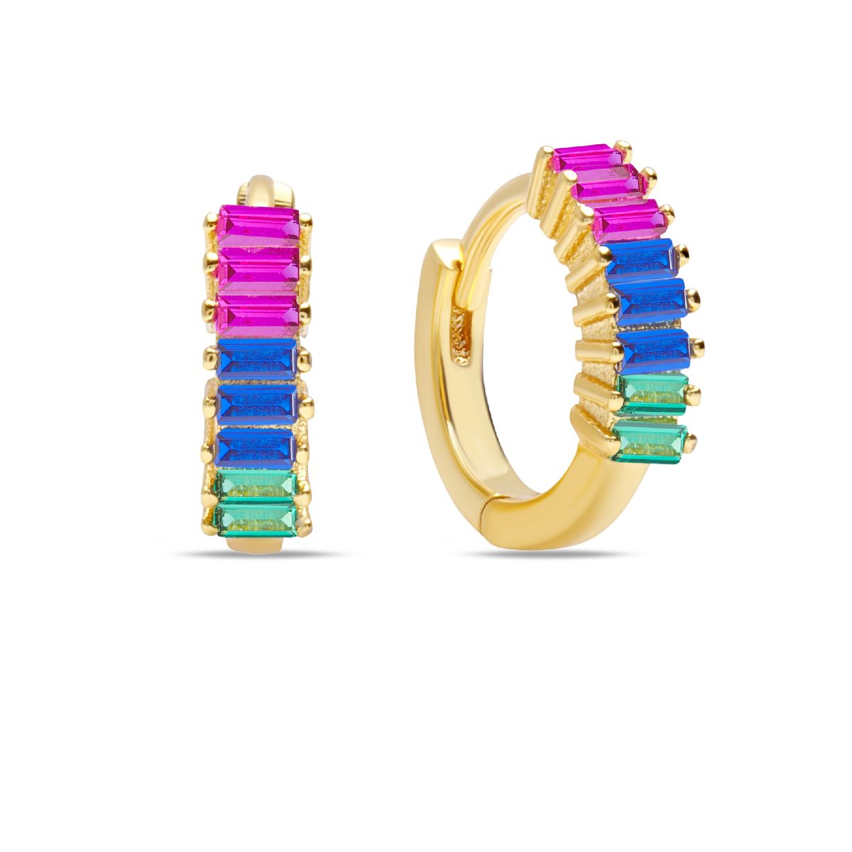 CRISLU - Aretes Huggies baguette multicolor - C de CRISLU -