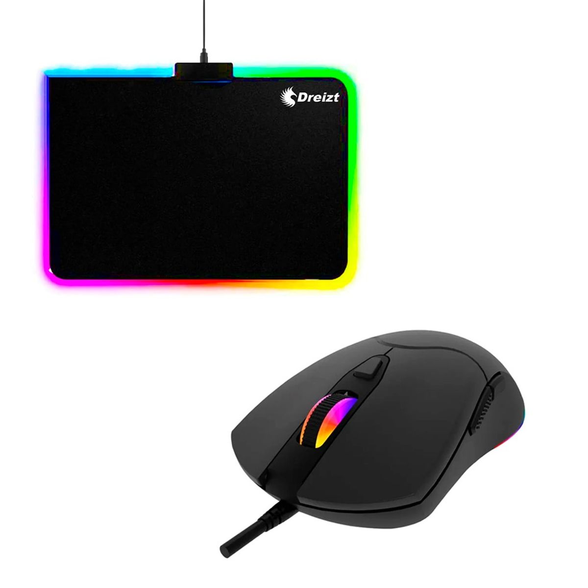 DREIZT - Combo Mouse gamer RGB GR270037+Mousepad Gamer Rgb Multicolor GR270011