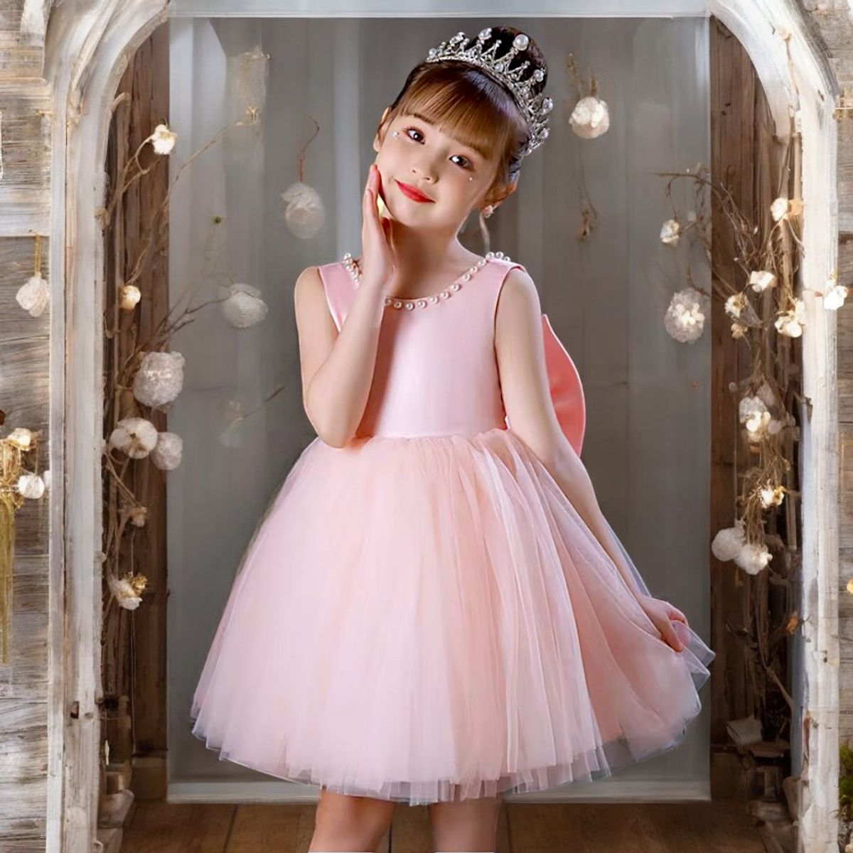 GENERICO - VESTIDO NIÑA PARA FIESTA CON DETALLES DE PERLITAS