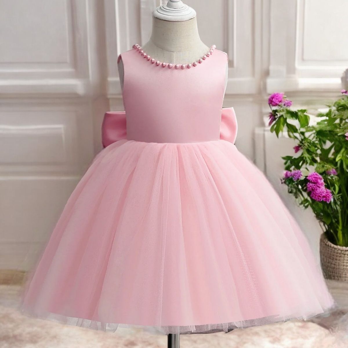 GENERICO - VESTIDO NIÑA PARA FIESTA CON DETALLES DE PERLITAS