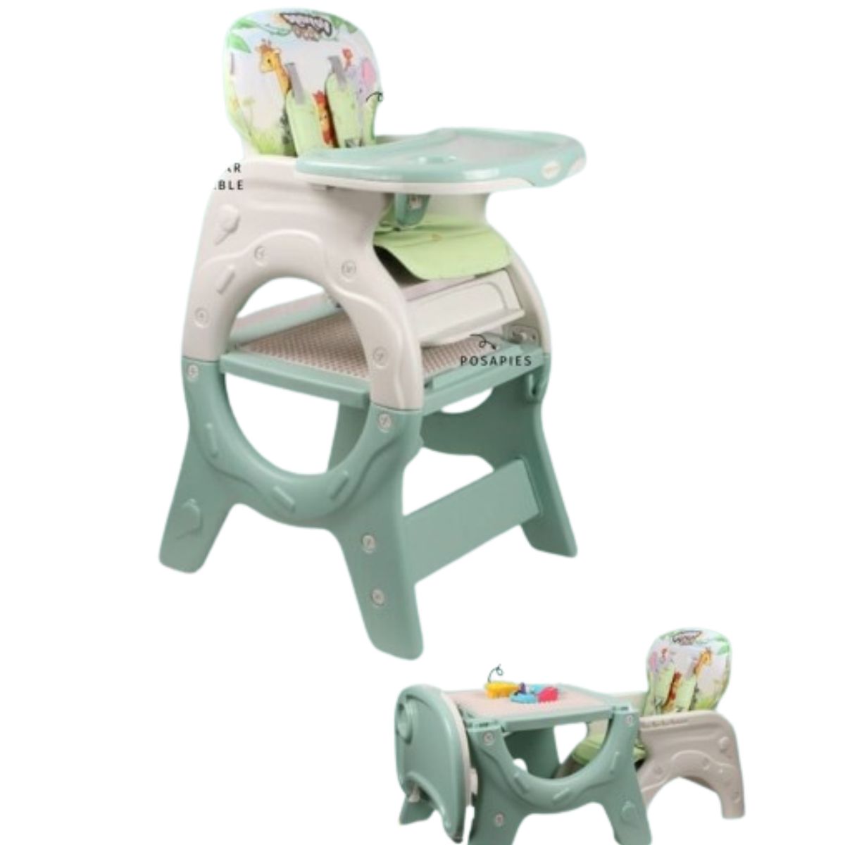 GENERICO - SILLA CARPETA DONNA VERDE con platito legos y babero