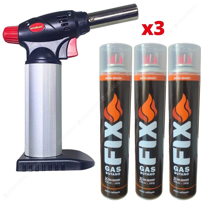 OEM - Soplete Flameador Cocina Reposteria + 03 Gas Butano 480ml