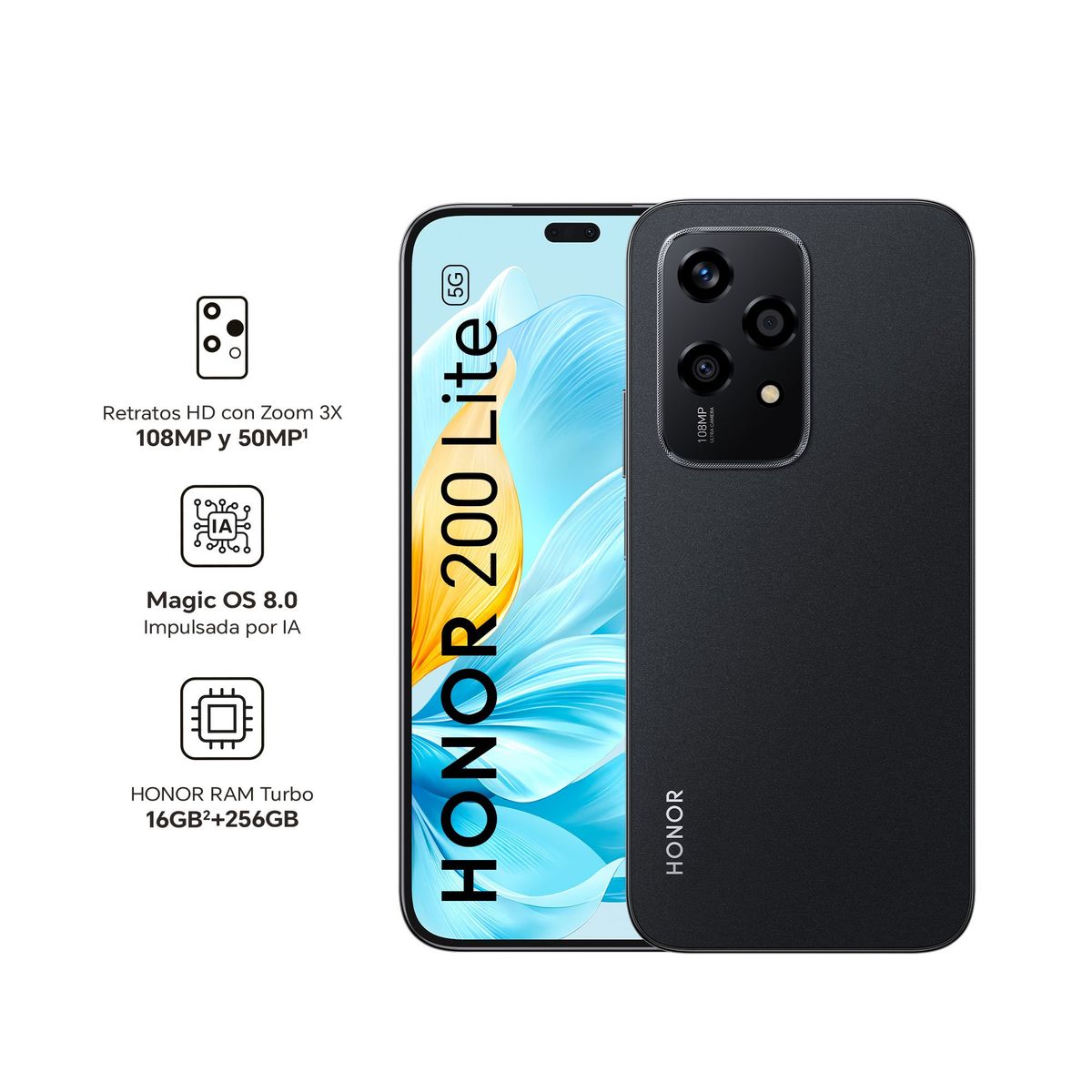 HONOR - HONOR 200 Lite 8GB+256GB negro.-