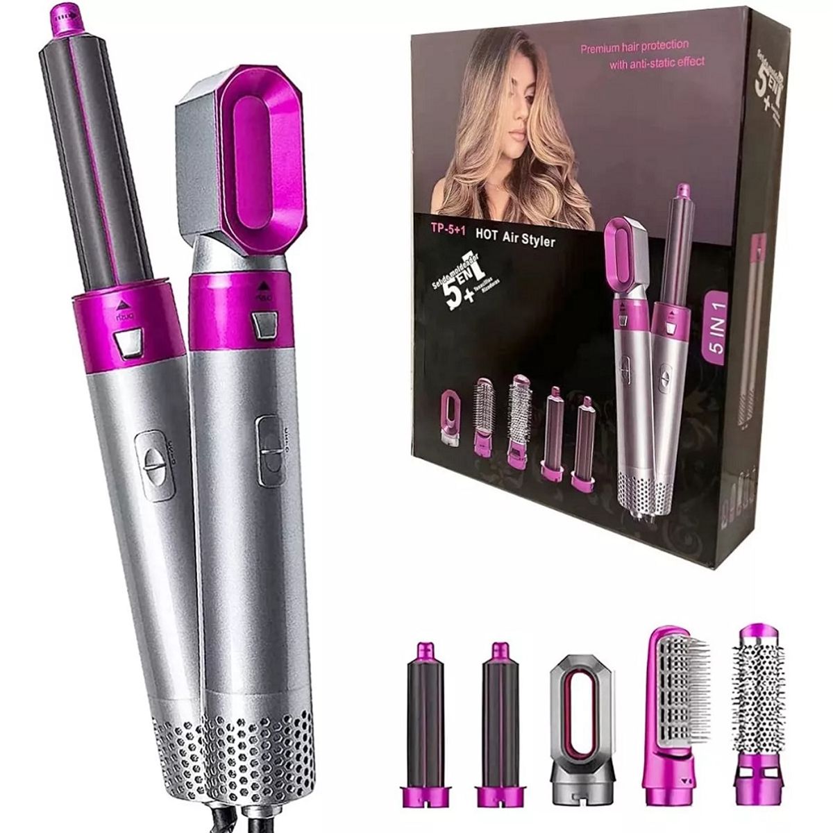 GENERICO - Peine rizador cepillo secador Multifuncional de cabello 5 en 1