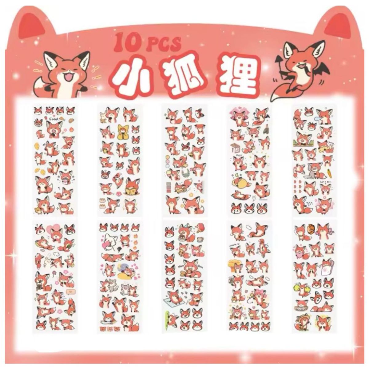 GENERICO - Pack x 5  láminas de Stickers Gatos,  Zorritos