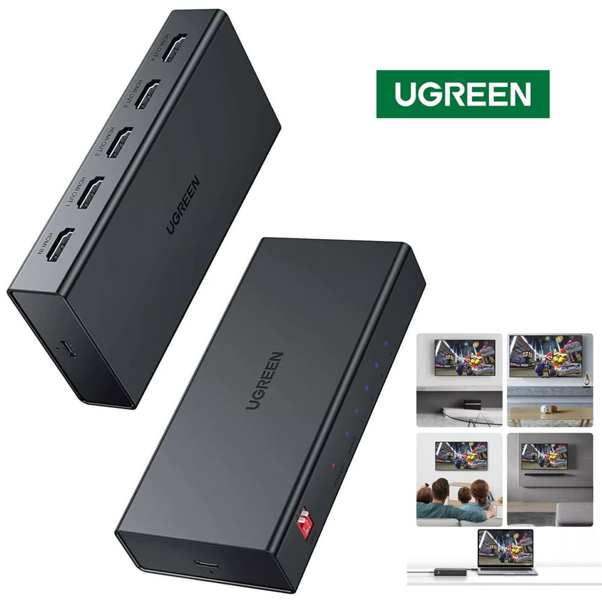 UGREEN - HDMI Splitter 1x4 2.0 UGREEN Full Hd 4K Multiplica Señal Conecta 4 tv