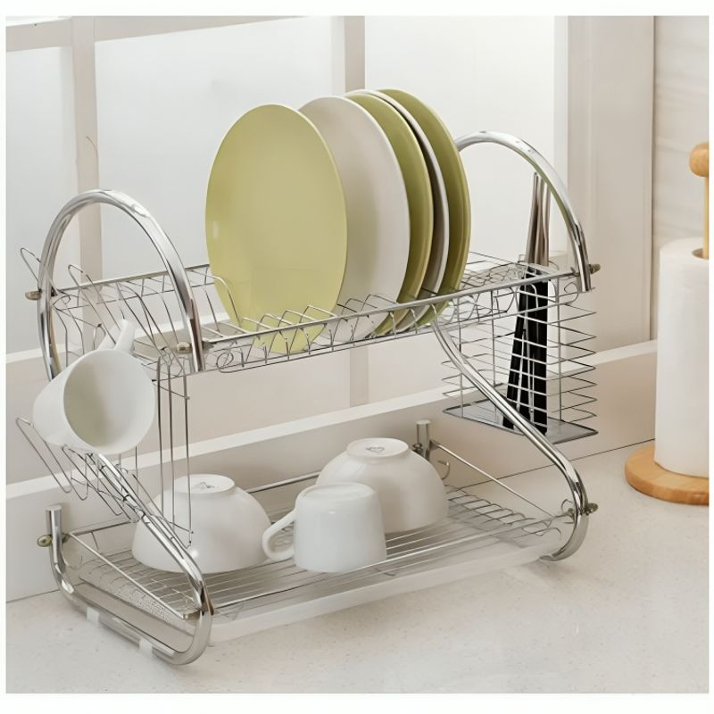 GENERICO - Escurridor de Platos, Tazas, Utensilios de Acero Inoxidable 2 Niveles