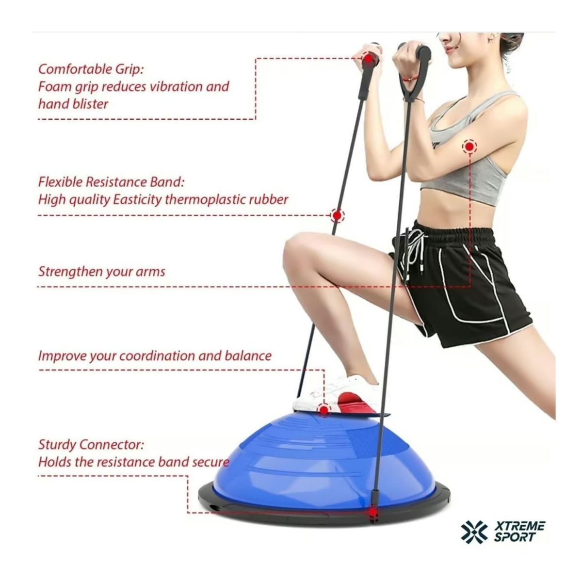 XTREME SPORT - Balon Bosu + Ligas soporte 150kg Pelota de Equilibrio