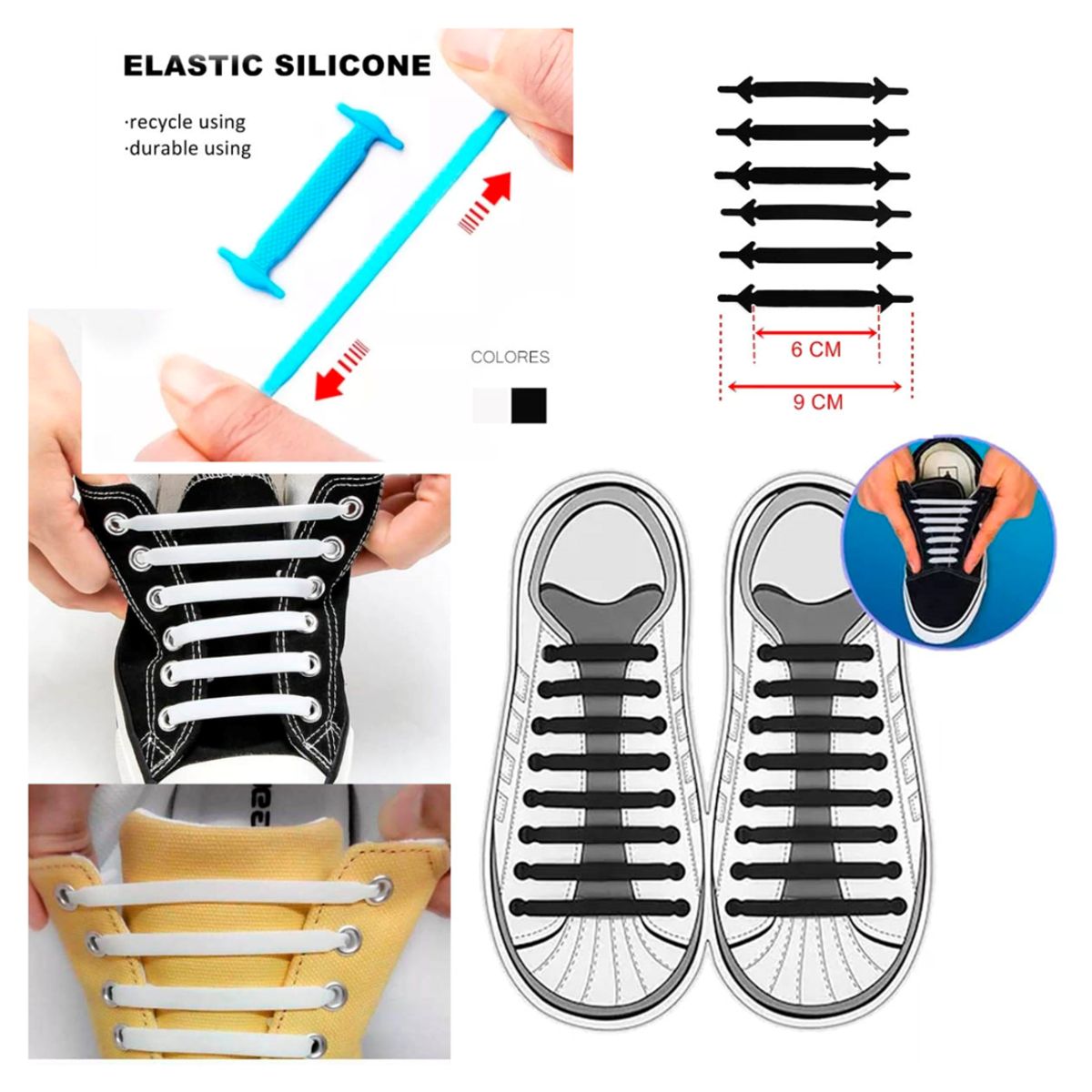 GENERICO - 5 Pares Cordones de Silicona Pasadores Elásticos de Calzado