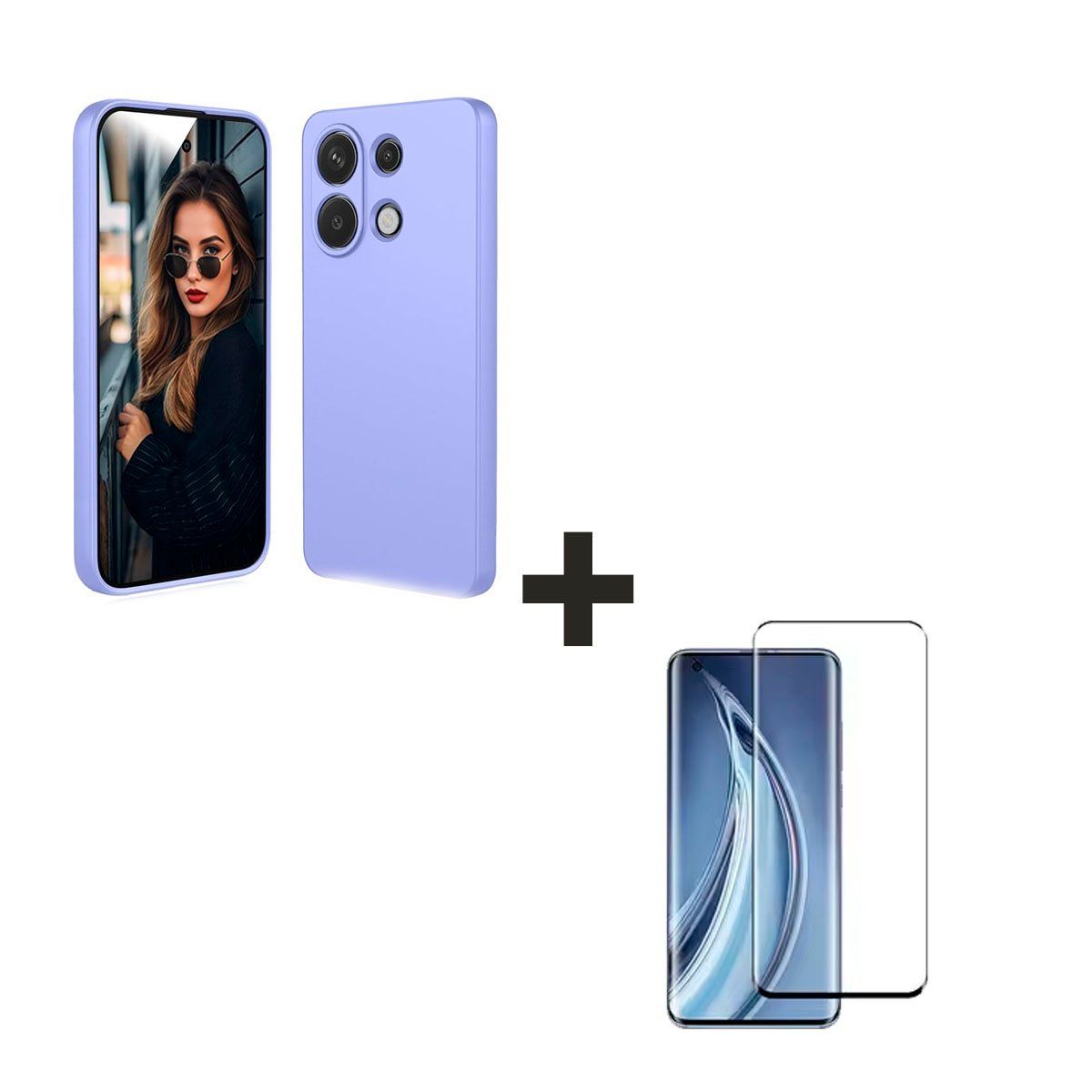 GENERICO - Case Para el Redmi Note 13 4G  + Mica De Vidrio Curvo Lila