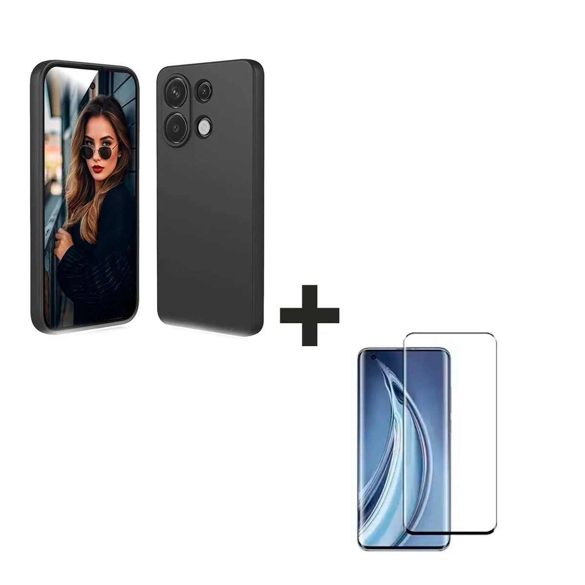 GENERICO - Case Para el Redmi Note 13 4G  + Mica De Vidrio Curvo Negro