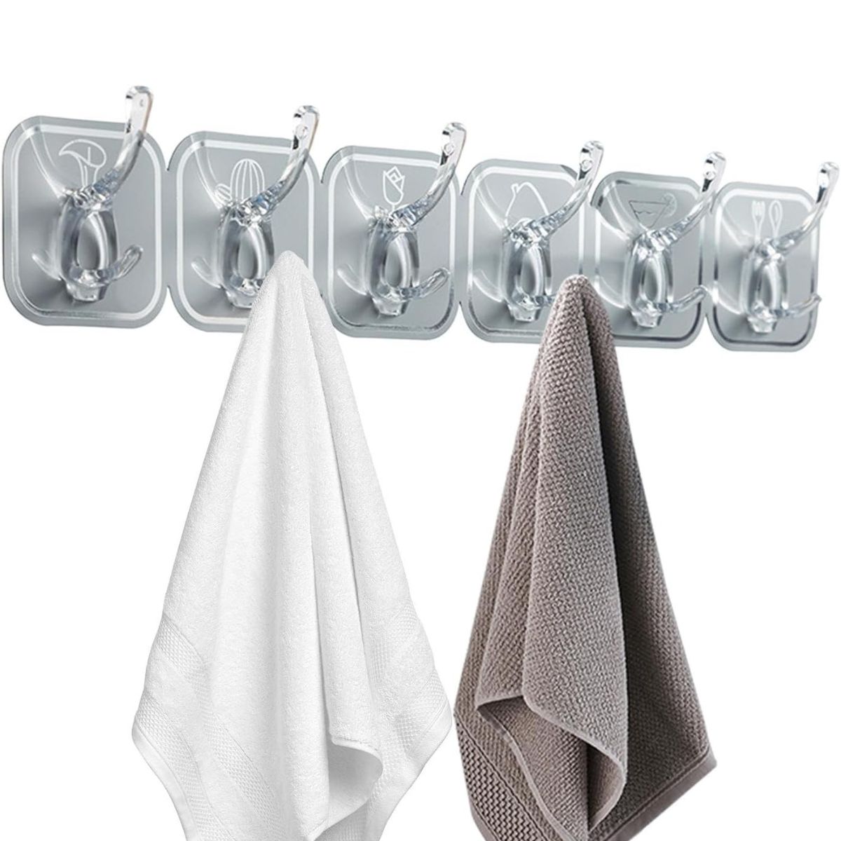 ELMEJORPRECIO - Perchero Adhesivo De 6 Ganchos Doble Plateado