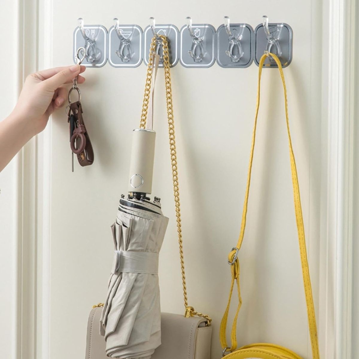 ELMEJORPRECIO - Perchero Adhesivo De 6 Ganchos Doble Plateado