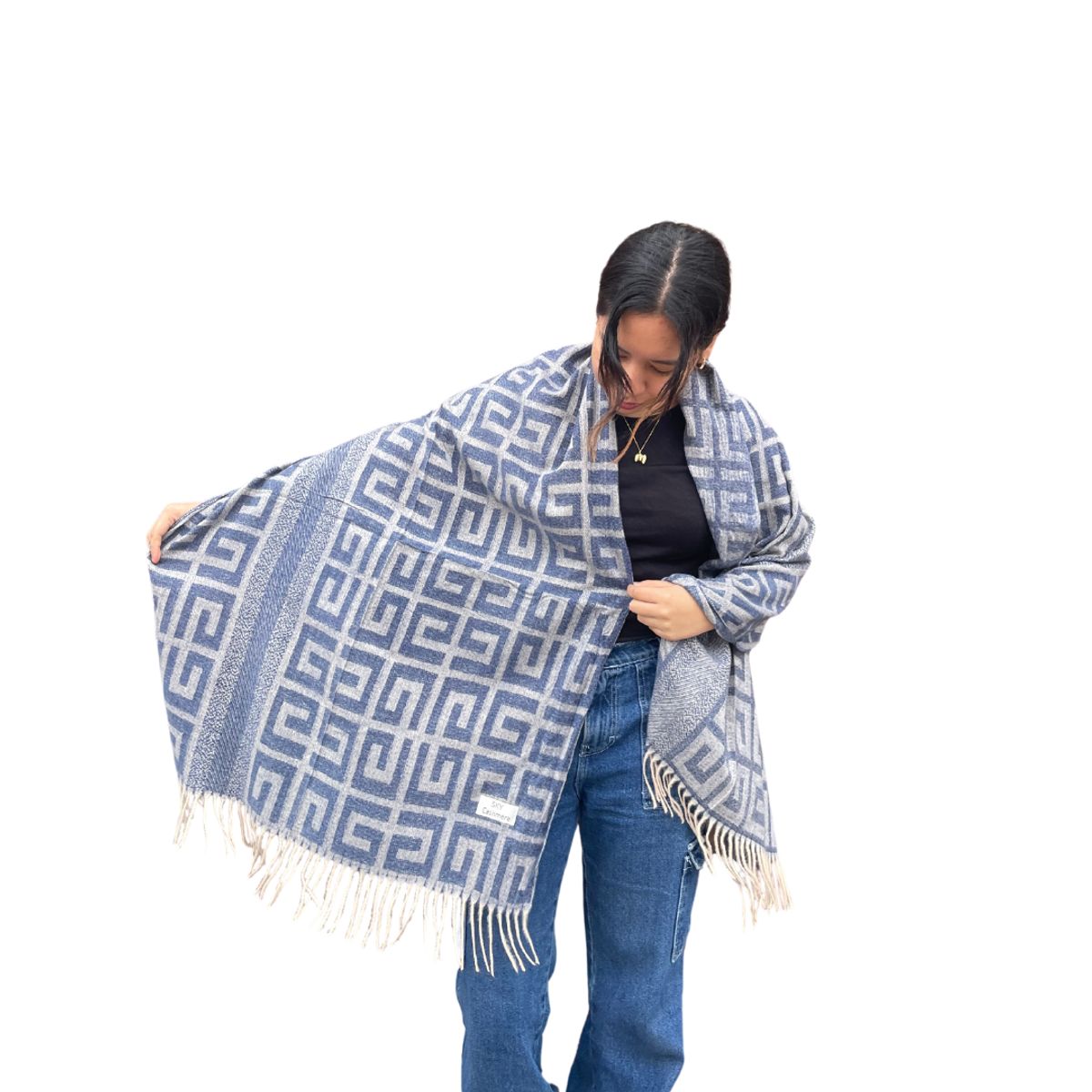 KAST PE - Bufanda Chalina Marta Azul Marino Diseño Clásico Chal mujer