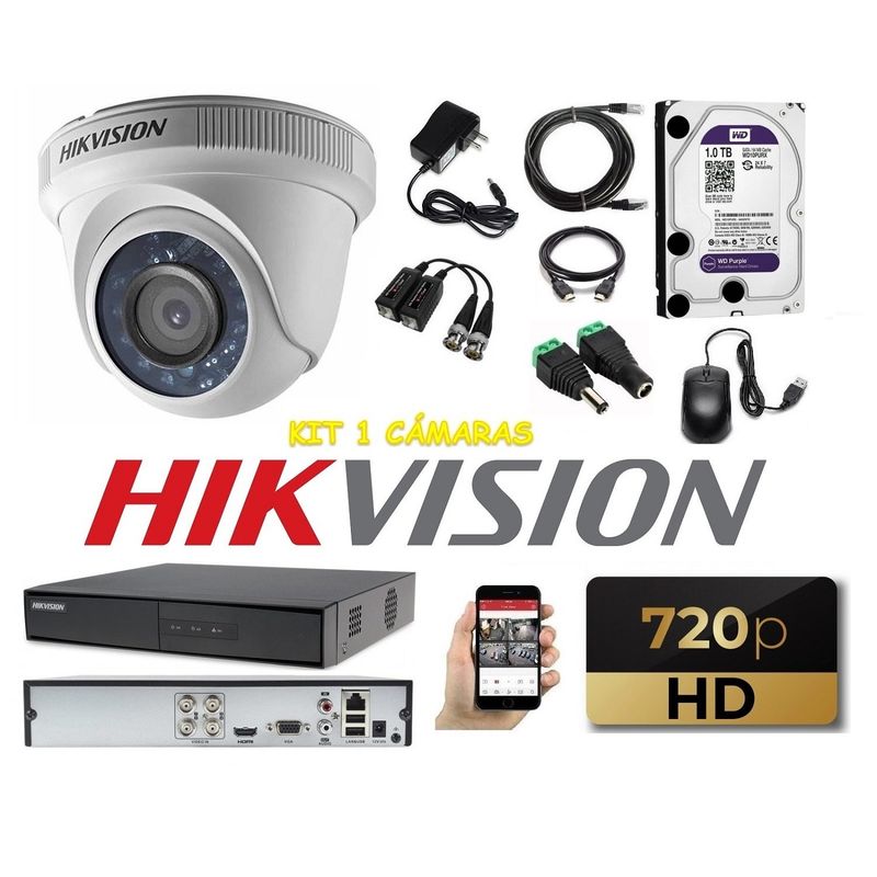 HIKVISION - kit 1 Cámaras Seguridad Domo Interior HD Hikvision + 1TB