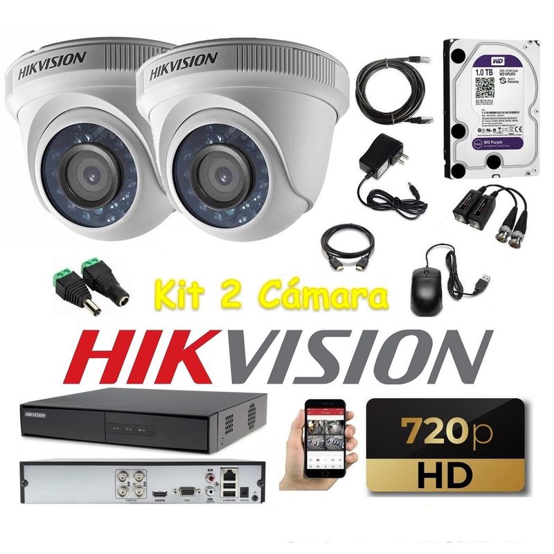 HIKVISION - kit 2 Cámaras Seguridad Domo interior HD Hikvision + 1tb
