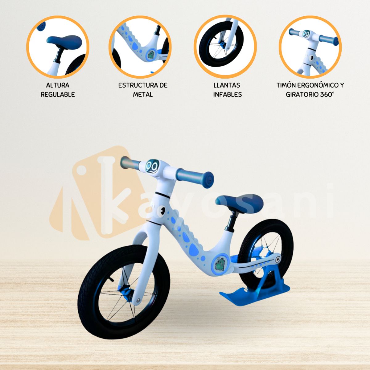 CUZKA - Bicicleta de Equilibrio »DINOSAURIO» Exclusive Ligth BLue