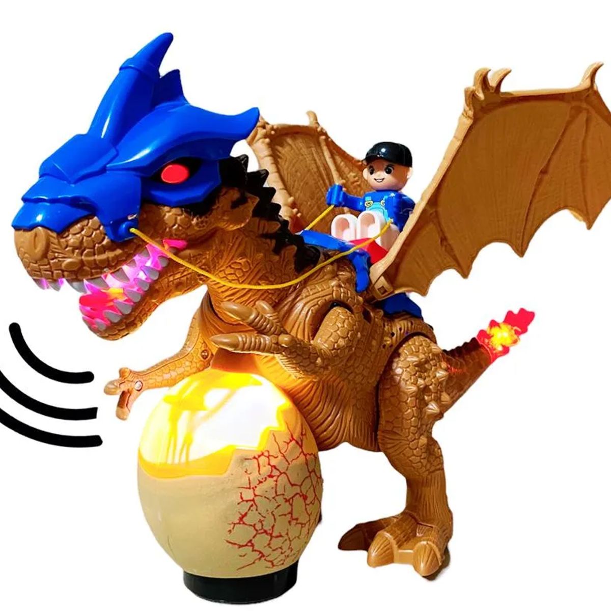 GENERICO - Dinosaurio beige con niño huevo luces y sonido realista