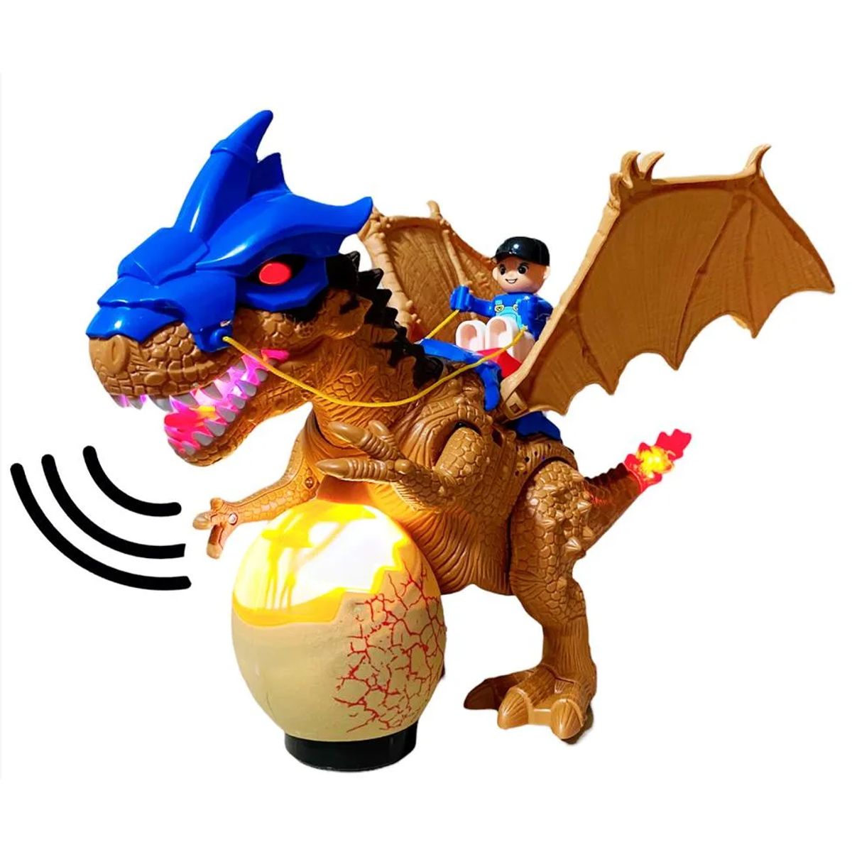 GENERICO - Dinosaurio beige con niño huevo luces y sonido realista