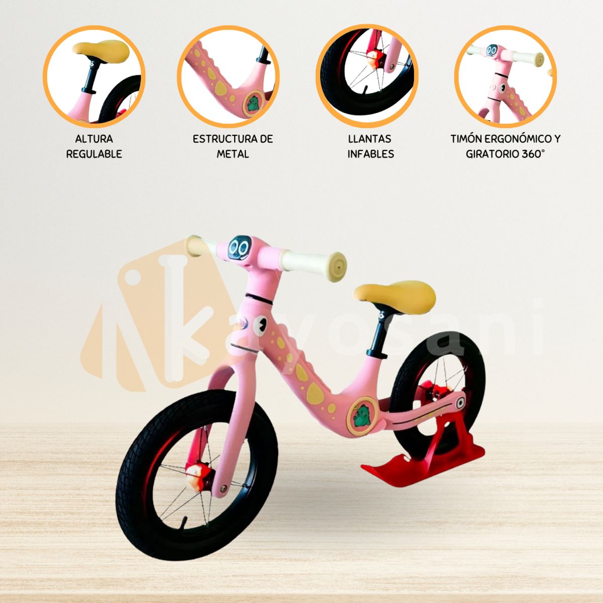 CUZKA - Bicicleta de Equilibrio »DINOSAURIO» Exclusive Pink