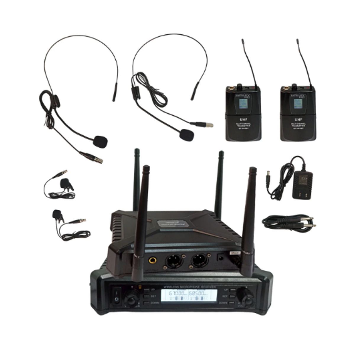 BATBLACK - Micrófono Inalámbrico Doble con 2 Vinchas y 2 Solaperos UHF BT-M40BP