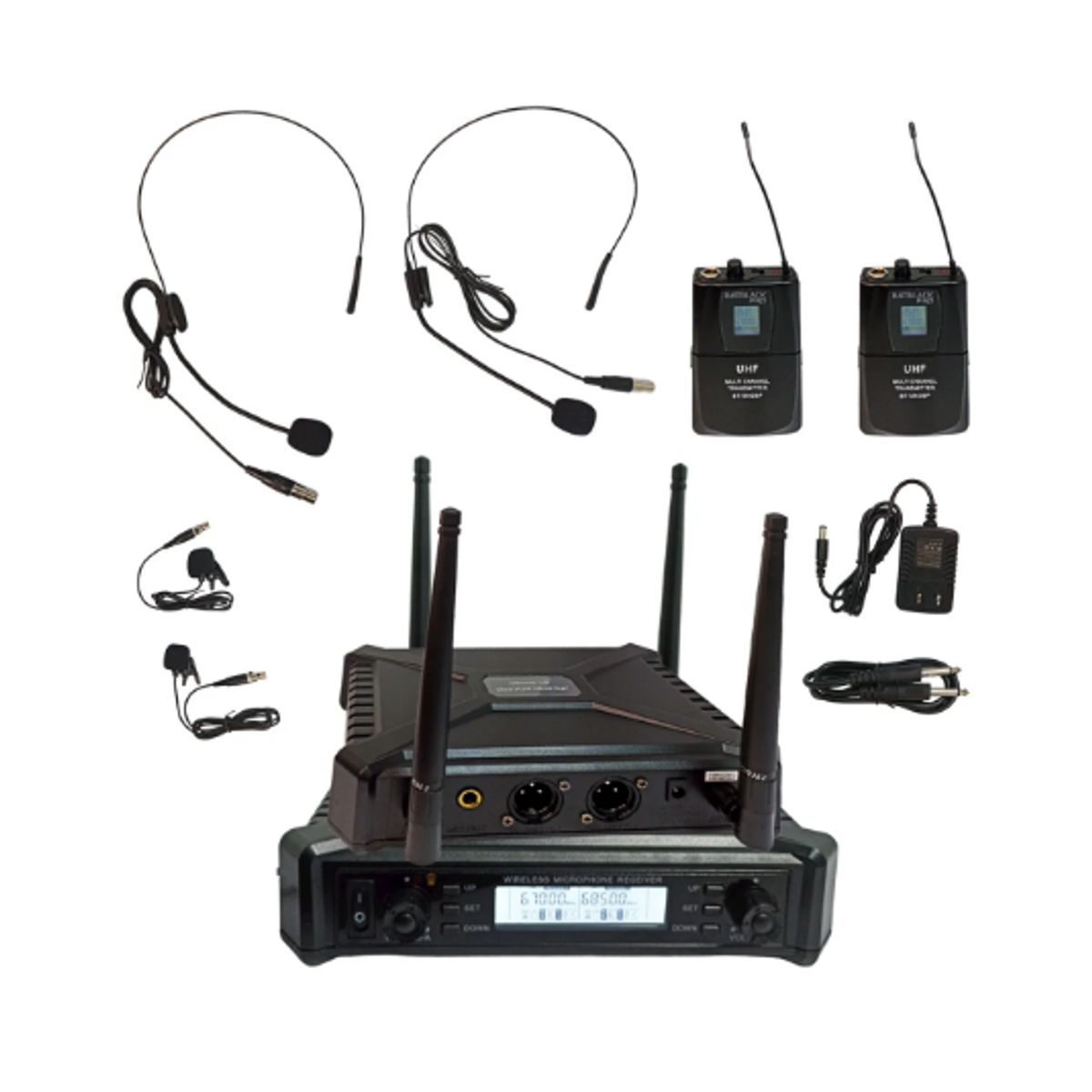 BATBLACK - Micrófono Inalámbrico Doble con 2 Vinchas y 2 Solaperos UHF BT-M40BP