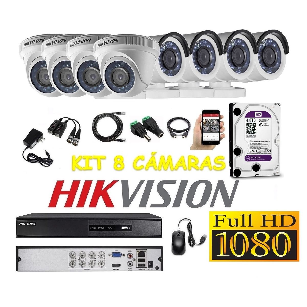 HIKVISION - kit 8 Cámaras Seguridad FULLHD Hikvision 4tb