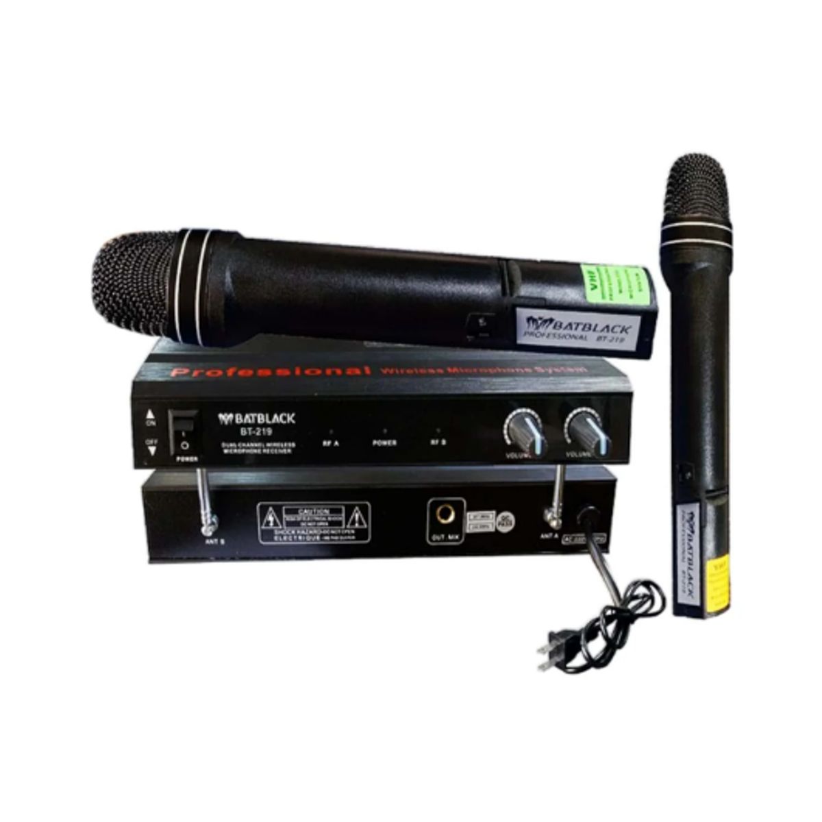 BATBLACK - Micrófono Inalámbrico Doble Manual VHF BT-219 BATBLACK